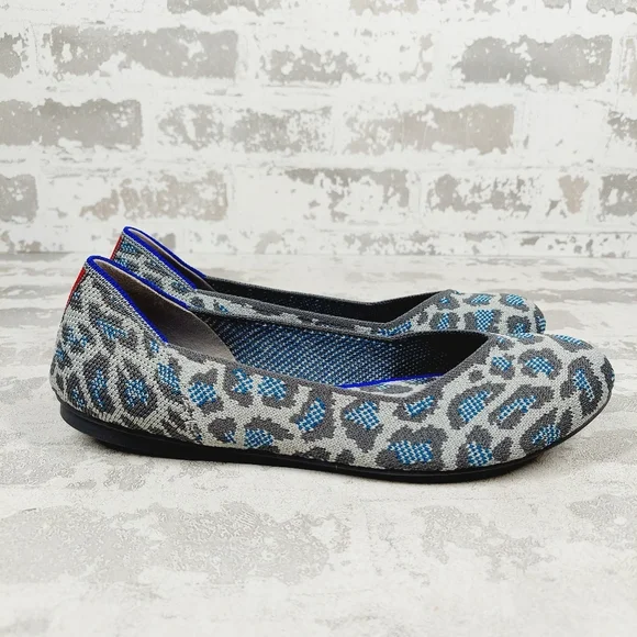 New Rothy's The Flat Grey Spotted Animal Print Knit Ballet Flats W349